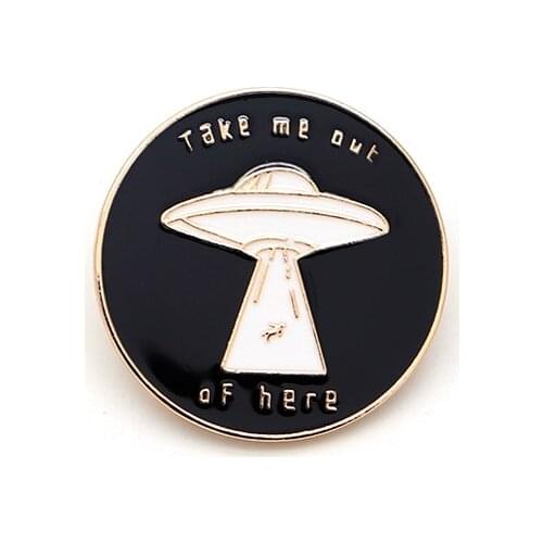 YQ112 UFO Enamel Pin Round Brooch Cartoon Icons for Backpack Tops Jeans Lapel Badge Jewelry Cool for Friends Teens Unique Gifts