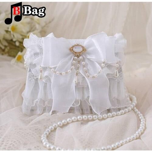 Women sweet lolita bag Bow Lace messenger bag gentle girl Pearl chain shoulder bag female Bag JK Inclined shoulder bag