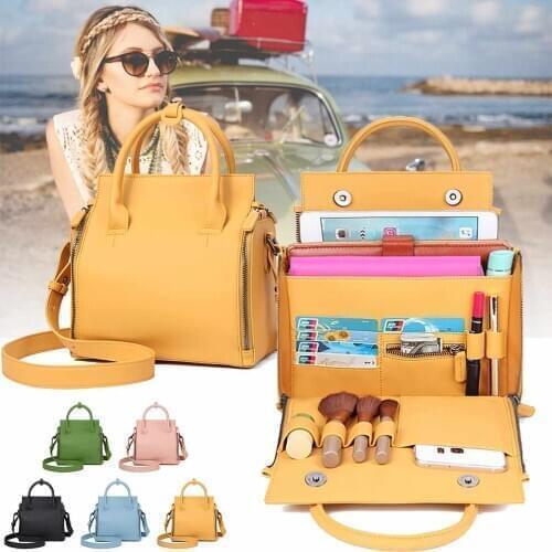 Womens PU Leather Handbag Large Capacity Multi-pocket Cosmetic Bag Shoulder Crossbody Bags Travel Shopping Phone Bag Clip Gift