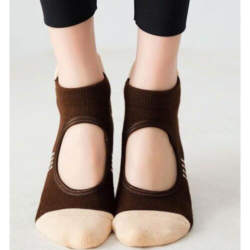 Women Backless Pilates Socks Towel Bottom Breathable Anti Slip Yoga Socks Cotton Ballet Dance Sports Socks for Fitness Gym
