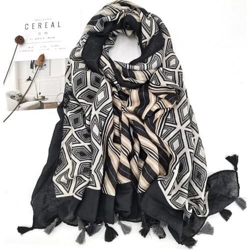 Ladies Fashion Aztec Striped Patchwork Tassel Viscose Shawl Scarf High Quality Wrap Pashmina Stole Bufanda Muslim Hijab 180*90Cm
