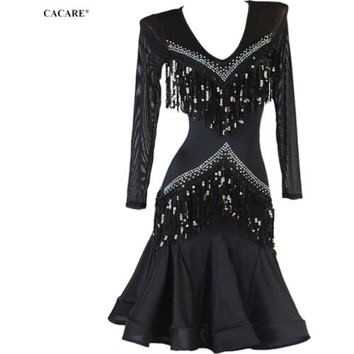 SALE Latin Dance Dress Women Latina Salsa Latin Dance Competition Dresses Fringe Customize D1023 Mesh Sleeve Back CACARE