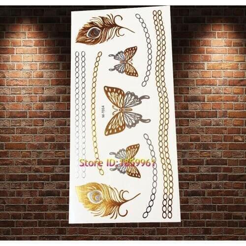 1PC Gold Round Totem Women Makeup Summer Style Tattoo Stickers AGLH-014 Flesh Metallic Waterproof Tattoo Indian Henna Armband