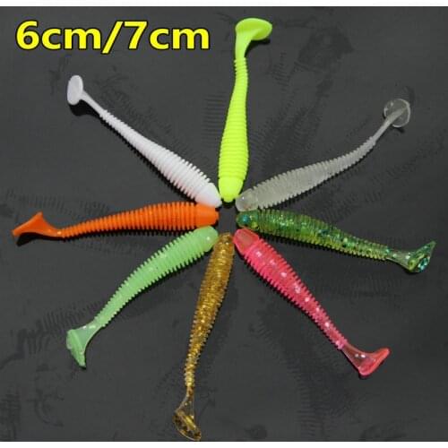 10pcs/lot 70mm 0.7g Soft Rubber Bait Fishing Lure Jig Wobbler Soft Worm Carp Fishing Bait Artificial Silicone Swimbait