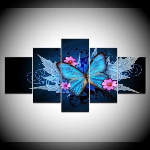 Canvas painting blue butterfly 5 pieces wall art painting modular wallpaper poster print living room home decoration