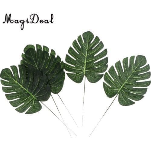 5x Large Big Tropical Leaves Artificial Silk Palm Monstera Plant Leaves for Hawaiian Luau Summer Party BBQ Wedding Home Decor