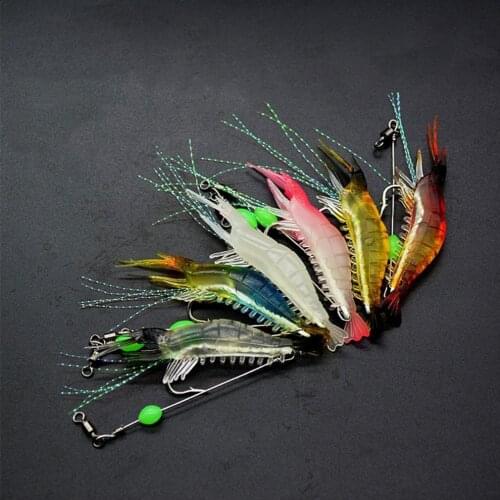 7pcs/set Luminous Fake Shrimp Soft Silicone Artificial For Fishing Bead Hook Supplies Rig Swivels Bait Sea with Tackle Fish J9M1