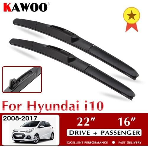 KAWOO For Hyundai I10 Car Soft Rubber Windcreen Wipers Blades Fit U Hook Arm 2008 2009 2010 2011 2012 2013 2014 2015 2016