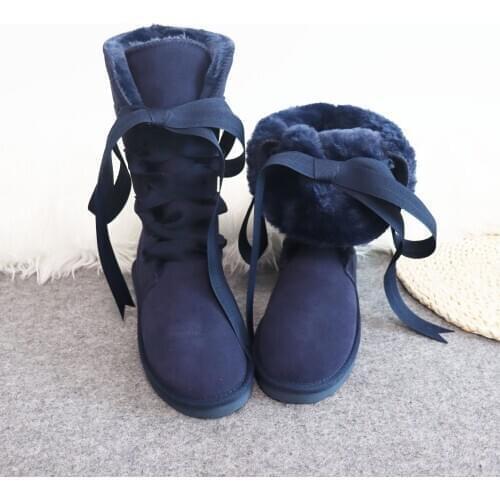 2020 New Arrival Lace Up Winter Mujer Botas Genuine Leather High Woman Snow Boots Winter Boots Womens Shoes Warm Shoes