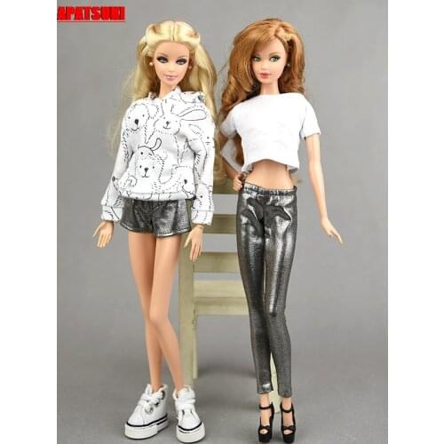 Silver Grey Elastic PU Leather Trousers Bottoms For Barbie Doll Clothes Pants & Shorts Fashion Outfit 1/6 Dolls Accessories Toys