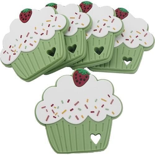 Chenkai 5PCS BPA Free Silicone Cake Teether Silicone Beads Chew Teething Nursing Toys For Baby Pacifier Clip Chain Accessories