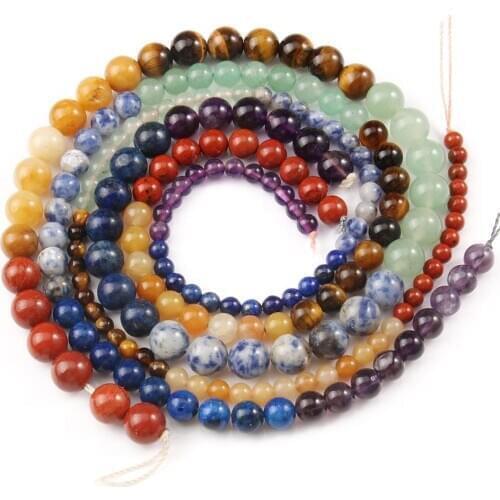 Natural Mixed 7 Chakra Beads Round Loose Stone Beads for Jewelry Making DIY Yoga Bracelet Healing Reiki Energy Jewelry 15
