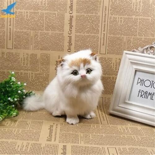 Fancytrader Simulation Mini Long Plush Animal Cat White Animals Doll Baby Toy Lovely Nice Gift Home Decoration 16X16X12cm