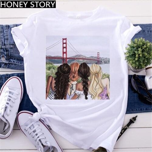 FIXSYS Fashion Ladies Printed Women T-shirt Best Friends Summer Harajuku O Neck Funny 90S Tops Tee Female Casual Clothes