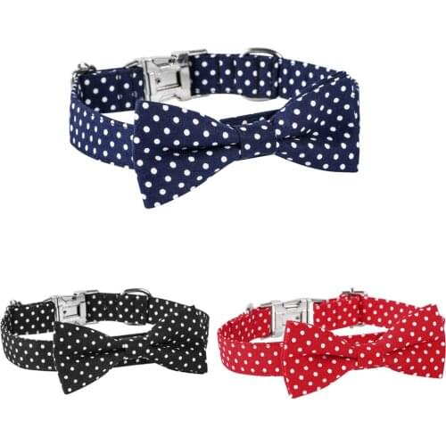 Pet Dog Cat Accessories Cotton Small Dots Pattern Bell Bow Tie Detachable Adjustable Collar Small Medium Dogs Pets Supplies