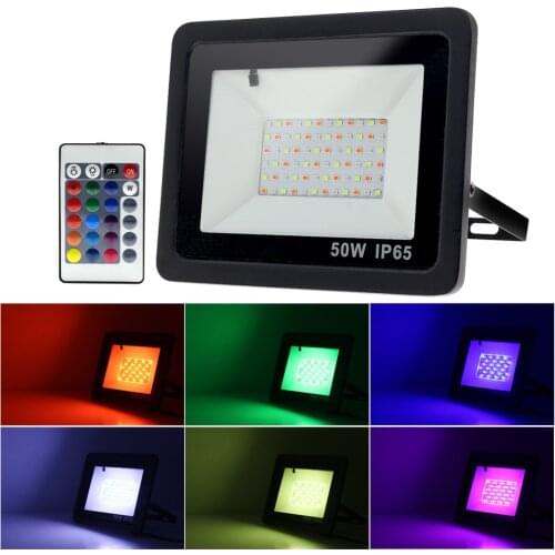 Hot sale LED colorful projection lamp 16 colors RGB remote control dimming flood light 50W 100W waterproof show off stage lighti