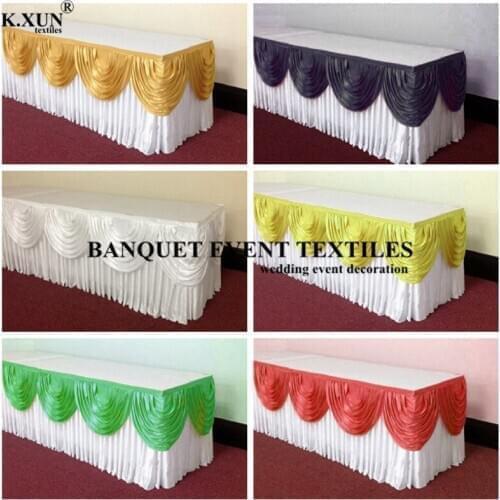 Good Quality Ice Silk Table Skirt \ Table Cloth Skirting With Valance Swag Drape Decoration