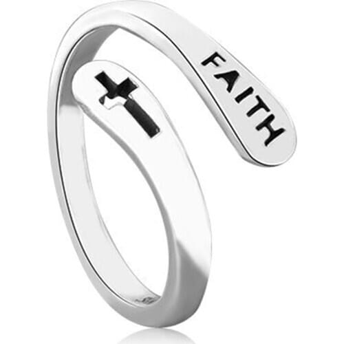 Trendy Adjustable Ring Vintage Faith Cross Open Rings Silver Color Faith Finger Ring for Women Men Christian Statement Jewelry