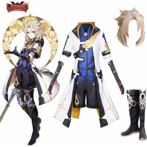Genshin Impact Albedo Cosplay Costume Uniform Game Genshin Impact Albedo Costume Suit Shoes Wig Halloween Carnival Party Outfi