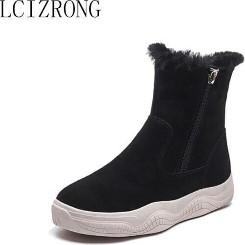 LCIZRONG Women Ankle Boots 2019 Winter Snow Boots Warm Woman Genuine Leather Shoes Solid Color Fashion Boots Warm Female Boots
