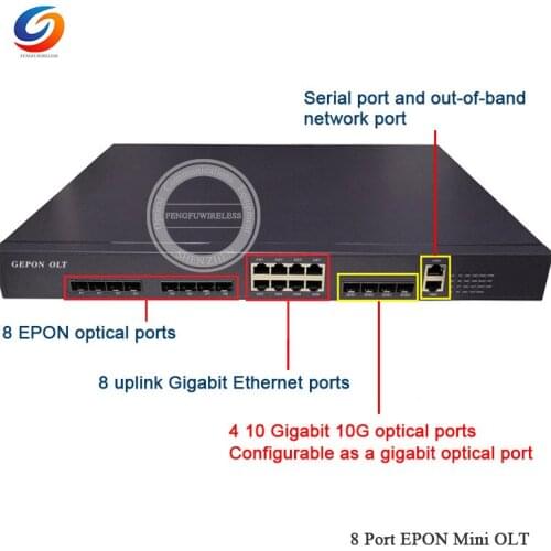 Free Shipping 8 downlink 10G PON ports,8 uplink GE Combo ports Gigabit Passive Optical Network terminal 8 PON Ports EPON OLT