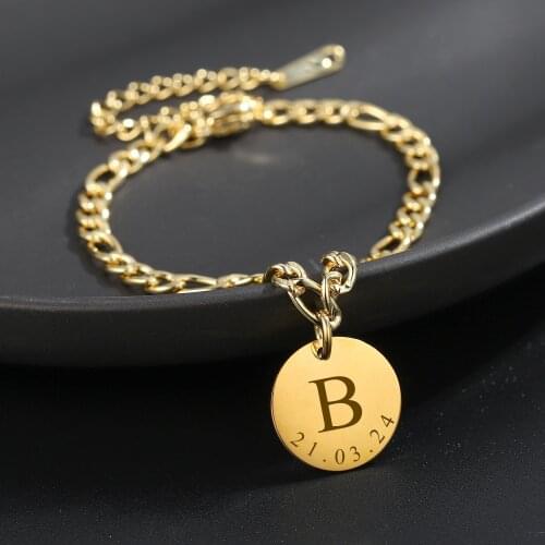 Personalized Engrave Date Necklace Custom Letter Necklaces Gift Engraved Initial Pendant Stainless Steel Gold Color For Women