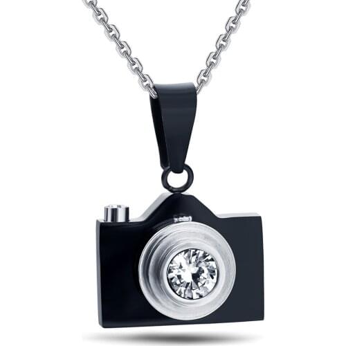 Fashion Jewelry Stainless Steel Camera Shaped Pendant Necklace Hot Sale Black/Blue Color Lovely Designer Bijoux
