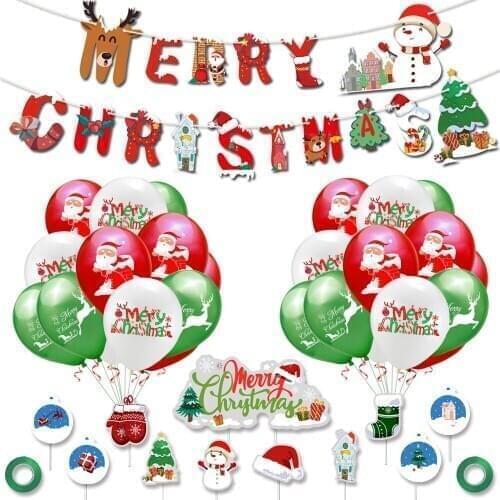 34Pcs Christmas Balloons Set Merry Christmas Banner Balloons Set Merry Christms Party Decor Xmas Garland Pendant Happy New Year