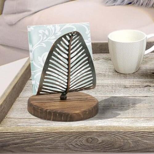 Nordic Solid Wood Base Wrought Iron Leaf Tissue Holder Kitchen Desktop Vertical Napkin Storage Seat Paper Clip Cafe