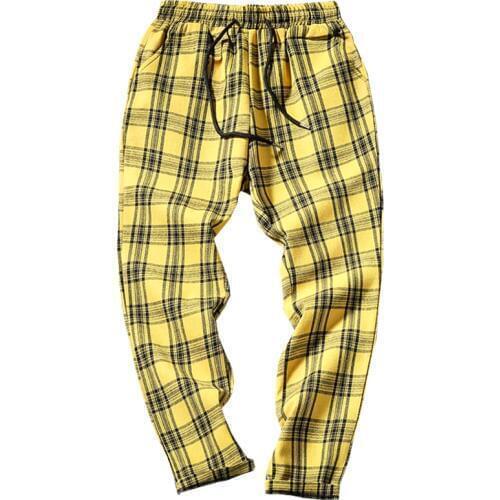 Drop Shipping Autumn Men Plaid Pants Casual Trousers Man Cotton Slim Fit Men Skinny Grid Joggers LBZ09