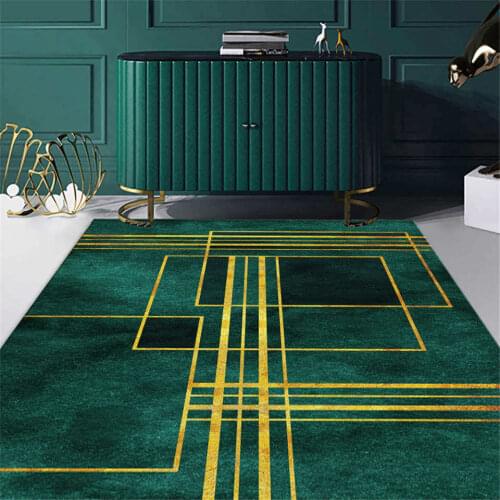 Luxury Green Carpet With Golden Line Nordic Turquoise Carpet Large Modern Living Room Rug Washable Floor Carpet For Coffee Table