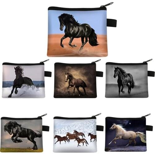 Galloping horse / pony print Coin Bag Short Mini Wallet Ladies Card Bags Kids Womens Purses And Handbags Portable Key Bag