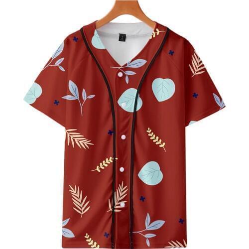 Amazon leaves 3D digital printing thin summer baseball shirt men and women sportswear