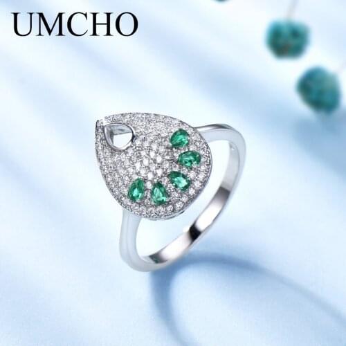 UMCHO Fashion Drop shape Green Ring Real 925 Sterling Silver Jewelry Gemstone Rings For Women Party Gift Fine Jewelry