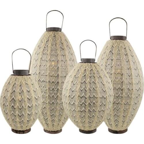 Chinese Style Vintage Wood Candlestick Nordic Wind Lamp Windproof Outdoor Bamboo Weaving Bougeoir Gift Home Decoration FC486