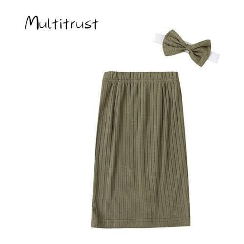 Infant Kids Girls Solid Color Skirt + Bow Hairband 2PCS Summer Fashion Wild Toddler Girls Bag Hip Skirt