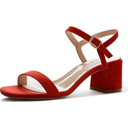 2020 Women Summer Sandals Shoes Woman Female Flock Ankle Straps Square Hight Heels Elegant Casual Party Wedding Shoes Lady Pump