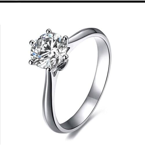 Womens S925 Silver Simple Zircon Six Prong Ring Engagement Wedding Gift Jewelry Ring Wholesale