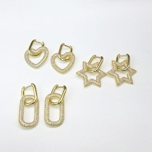 10pairs/lot Micro Pave Cubic Zir David Star Heart Hoop Earrings Women Jewelry