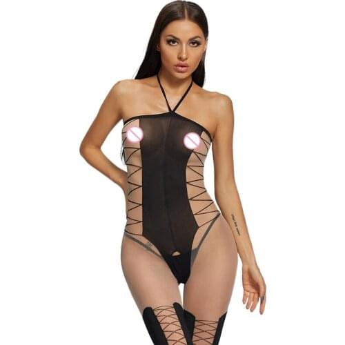 Open Crotch Sexi Women Jumpsuit Suspenders Mesh Tights Sexy Lingerie Transparent Bodysuit Erotic Underwear Ladies Catsuit Sex
