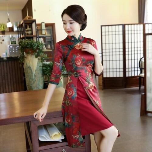 Womens Dresses New Arrival 2019 Chinese Traditional Dress Cheongsam Qipao Plus Size Shanghai Tang Sexy Oriental Dress TA1253