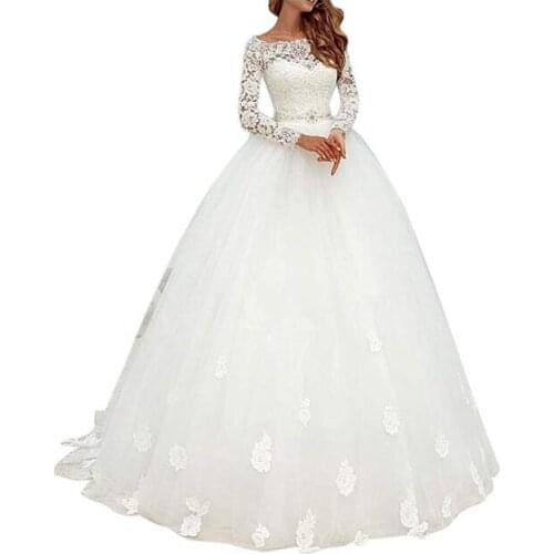 Gorgeous Appliques Chapel Wedding Dresses 2020 Spring fashion Sexy Scoop Neck Long Sleeve Vintage Bride Gown