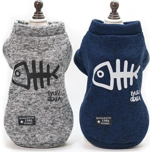 Winter Warm Dog Clothes Fish Bone Pattern Puppy Cat Sweaters Pet Hoodies Coat Jackets For Small Medium Dog Chihuahua Teddy S-2XL
