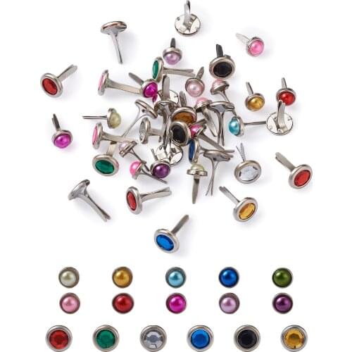 1 Set Mix Color Acrylic Rhinestone Pearl Epoxy Resin Iron Brads For Scrapbooking Photo Album DIY Jewelry Craft Paper Card Decor