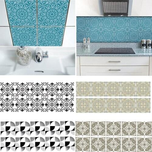 10Pcs 8X8CM Self Adhesive Tile Sticker Waterproof Floor Wall Art Non-slip Stickers DIY Kitchen Matte Bathroom Decor