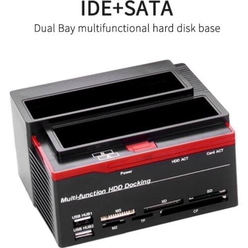 2.5/3.5" SATA IDE HDD Docking Station 2 Ports USB 2.0 Hub USB 3.5 Clone Enclosure MS / M2 / XD / CF/ TF Hub Card Reader EU/US/UK