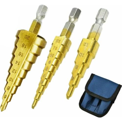 3pcs/Set Drill Bit Set HSS Steel Straight Groove Step Drill Set 3-Sided Shanks Drill Bit Portable Woodworking Drilling Tools