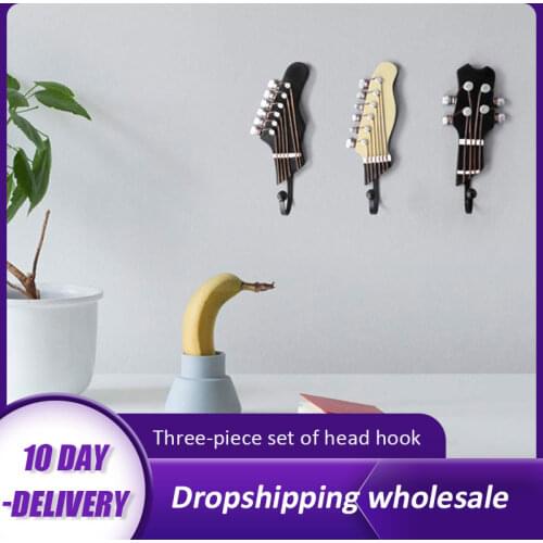 3 Pcs Retro Guitar Head Music Home Resin Clothes Hat Hanger Hook Wall Mounted Adhesive Hook Home Decorative Supplies Organizer