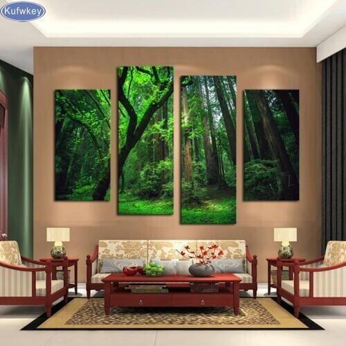 4 pcs/set,Diamond Embroidery,Beautiful The Forest Green Trees,5D,Diamond Painting,Cross Stitch,3D,Diamond Mosaic,Decoration,gift
