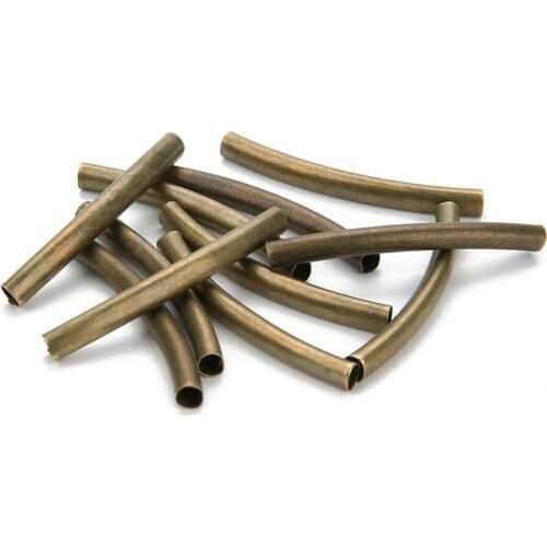 50pcs/lot Antique Bronze Color Metal Brass Curved Long Tube Connectors Beads Diy Jewelry Findings 3x30mm Spacer Beads Wholesale